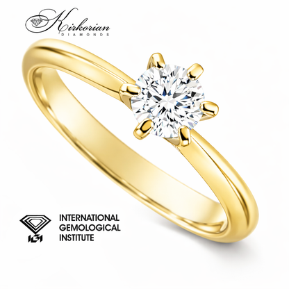 Луксозен годежен пръстен 0.52 ct D VVS2 диамант – жълто злато 14K, IGI certified solitaire ring LG604G