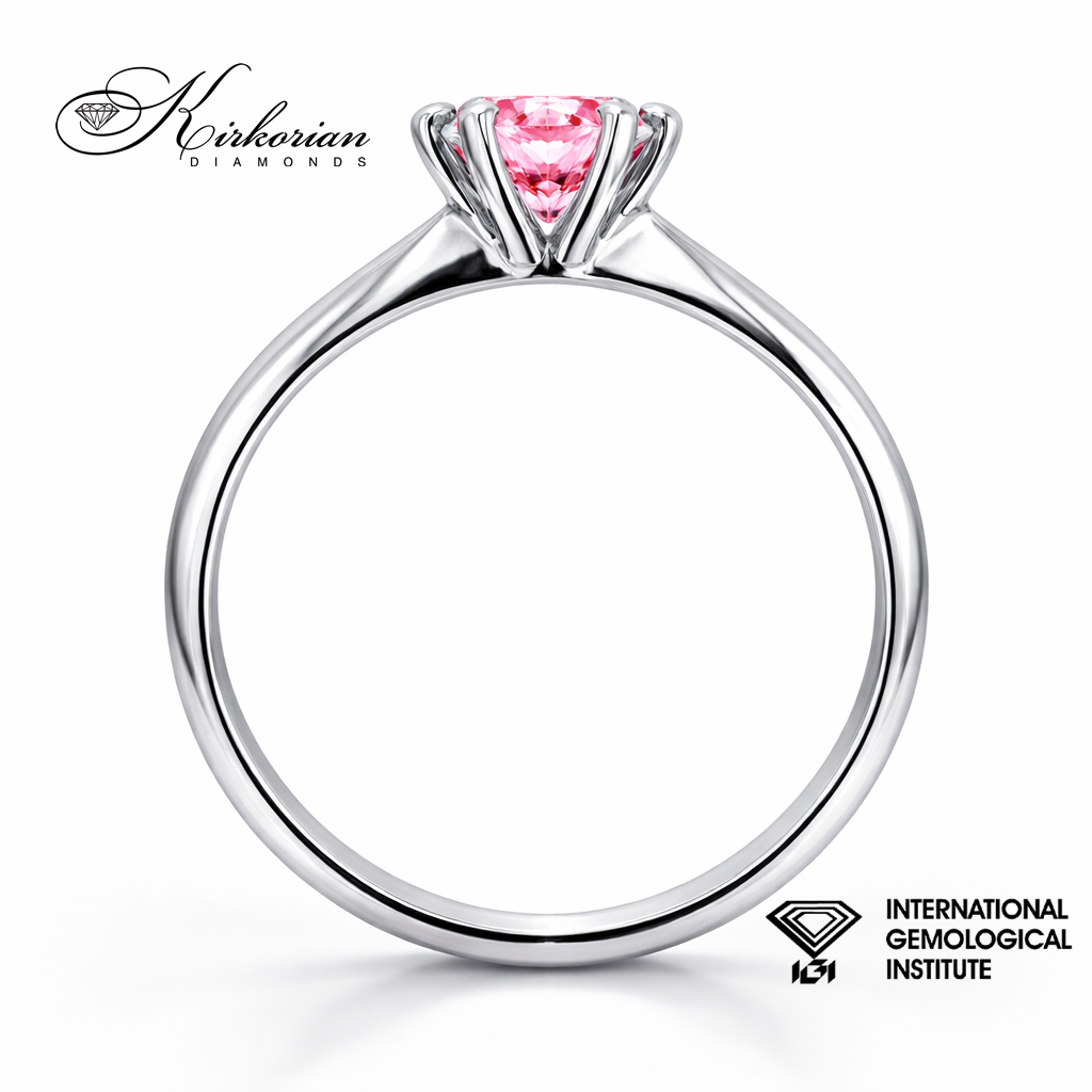 Годежен пръстен с розов диамант 0.78 ct Fancy Vivid Pink 14K бяло злато IGI LG624 страничен профил