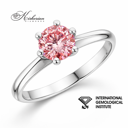 Луксозен годежен пръстен розов диамант 0.78 ct Fancy Vivid Pink бяло злато 14K IGI сертификат LG624