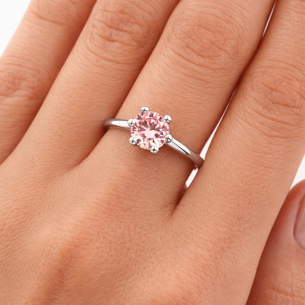 Елегантен годежен пръстен розов диамант 0.78 ct Fancy Vivid Pink бяло злато 14K IGI на ръка LG624
