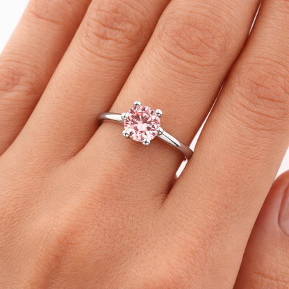 Елегантен годежен пръстен розов диамант 0.78 ct Fancy Vivid Pink бяло злато 14K IGI на ръка LG624