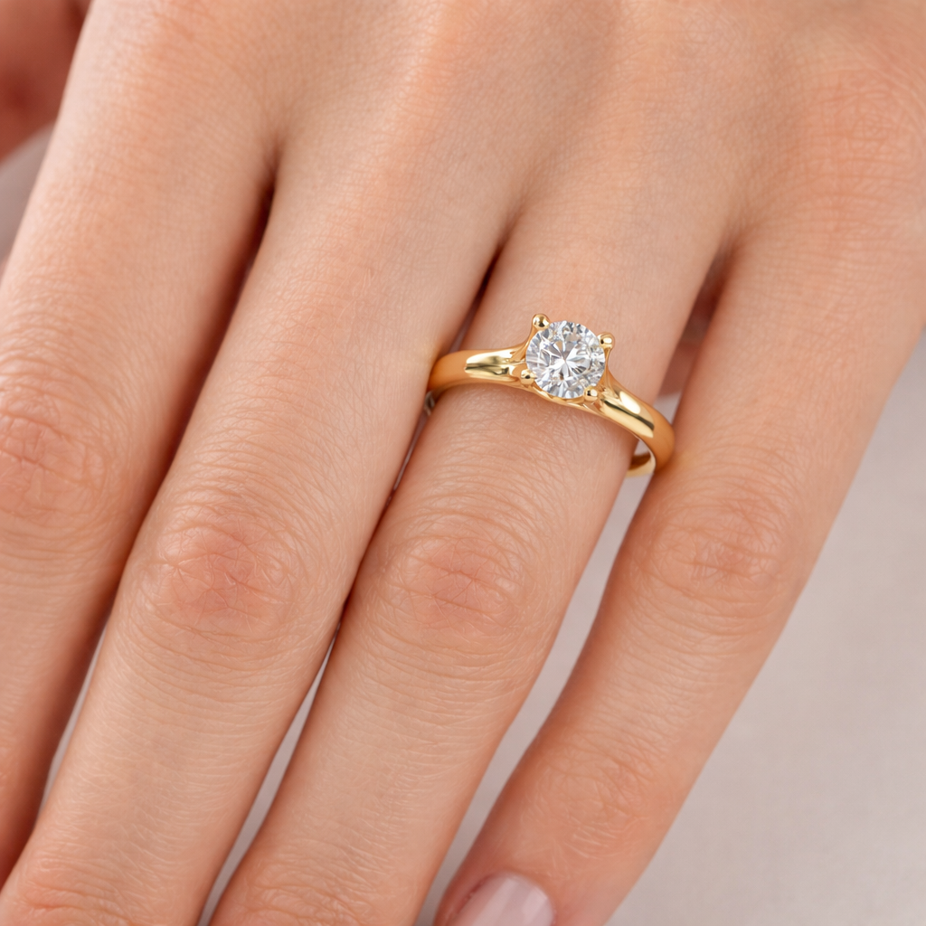 Годежен пръстен от жълто злато 14К с лабораторен диамант 0.50 ct D VVS1 – цени от производител