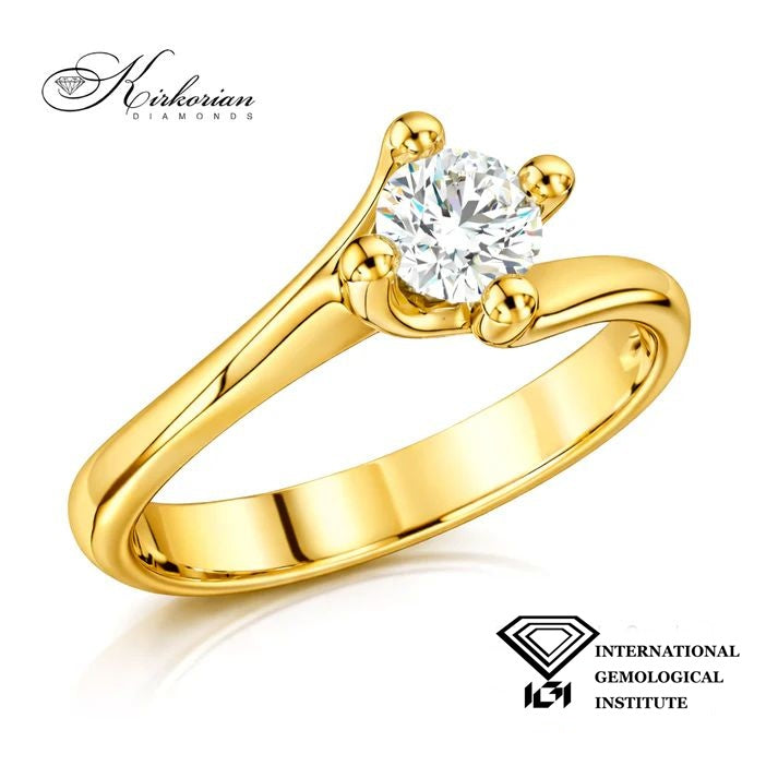 Годежен пръстен от жълто злато с лабораторно създаден диамант 0.50 ct D VVS