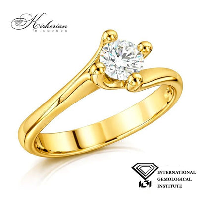 Годежен пръстен от жълто злато с лабораторно създаден диамант 0.50 ct D VVS