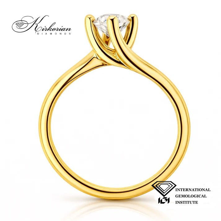Годежен пръстен от жълто злато с лабораторно създаден диамант 0.50 ct D VVS изглед отгоре