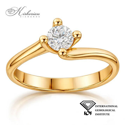 Годежен пръстен с лабораторно отгледан диамант 0.51 ct D-VVS1 IGI сертификат – жълто злато 14К