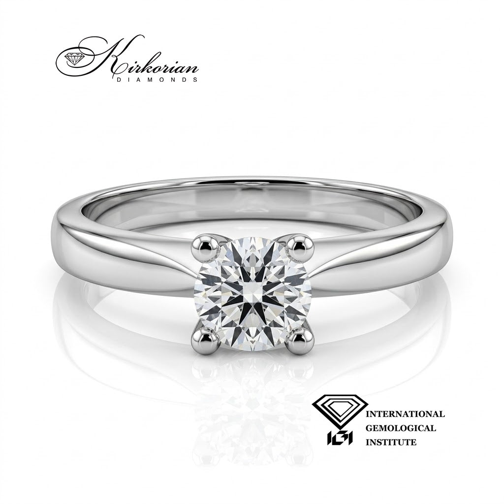 Изглед отгоре на годежен пръстен с лабораторен диамант 0.50 ct и четири зъба