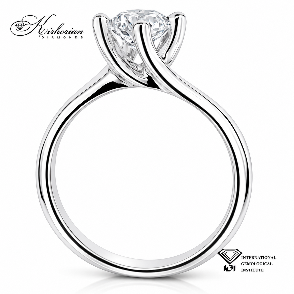 Профил на годежен пръстен от бяло злато 14К с лабораторен диамант 1.04 ct D VVS1 IGI LG650