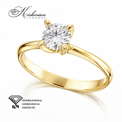Годежен пръстен с лабораторен диамант 0.51 ct D-VVS1  IGI сертификат – жълто злато 14К