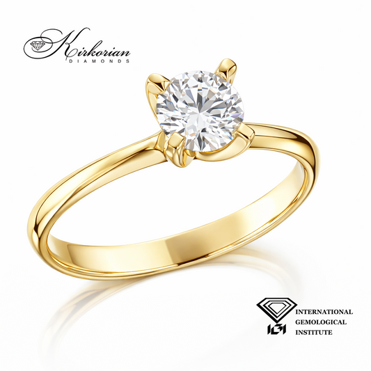 Годежен пръстен с лабораторен диамант 0.51 ct D-VVS1  IGI сертификат – жълто злато 14К