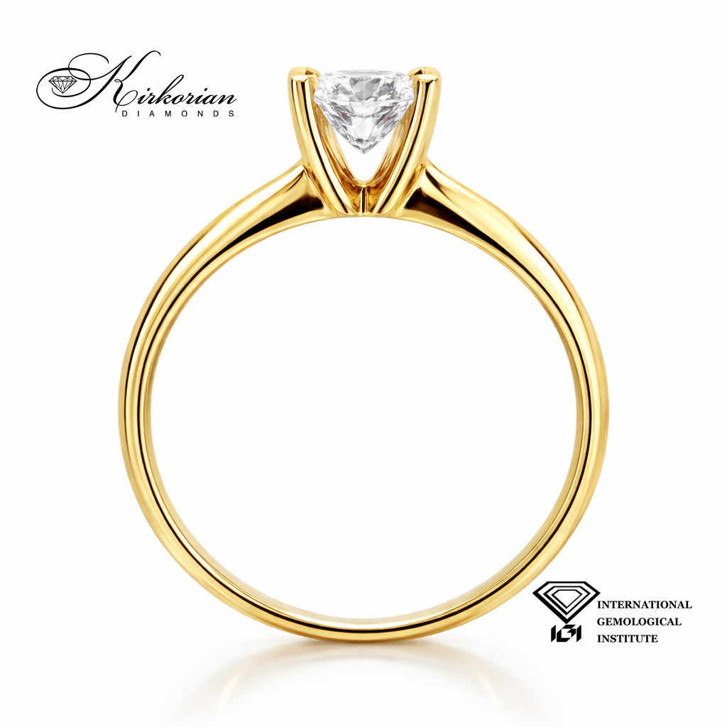 Годежен пръстен с лабораторен диамант 0.51 ct D-VVS1  IGI сертификат – жълто злато 14К