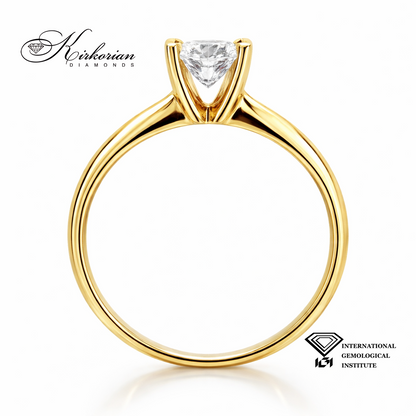 Годежен пръстен с лабораторен диамант 0.51 ct D-VVS1  IGI сертификат – жълто злато 14К