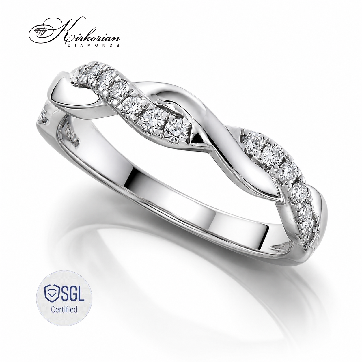 Infinity брачна халка от бяло злато 14К с естествени диаманти 0.19 ct модел LR11309