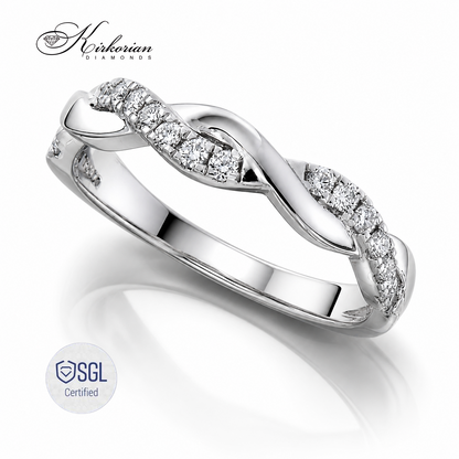 Infinity брачна халка от бяло злато 14К с естествени диаманти 0.19 ct модел LR11309