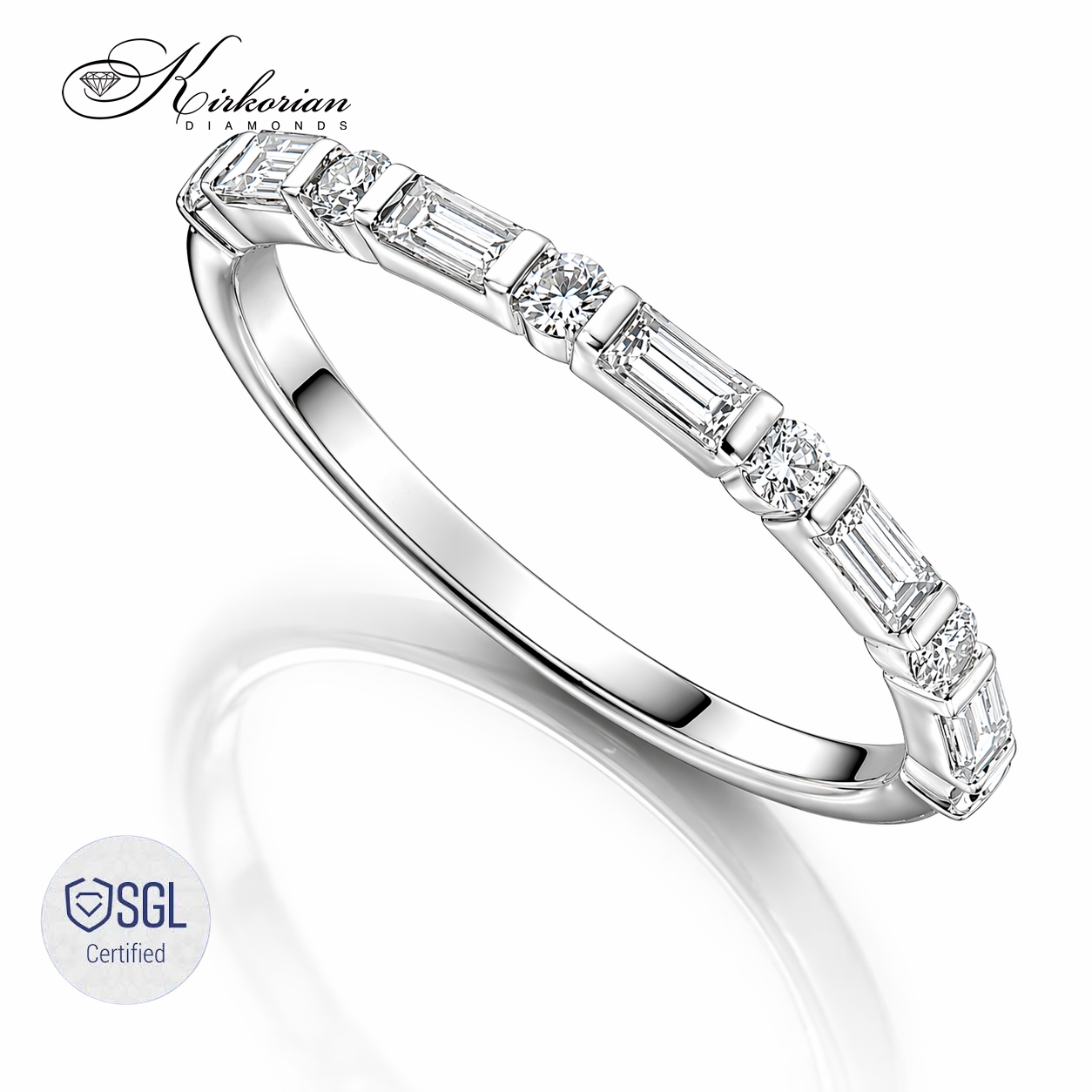 Брачна халка от бяло злато 14К с baguette и round brilliant диаманти 0.43 ct LR11311