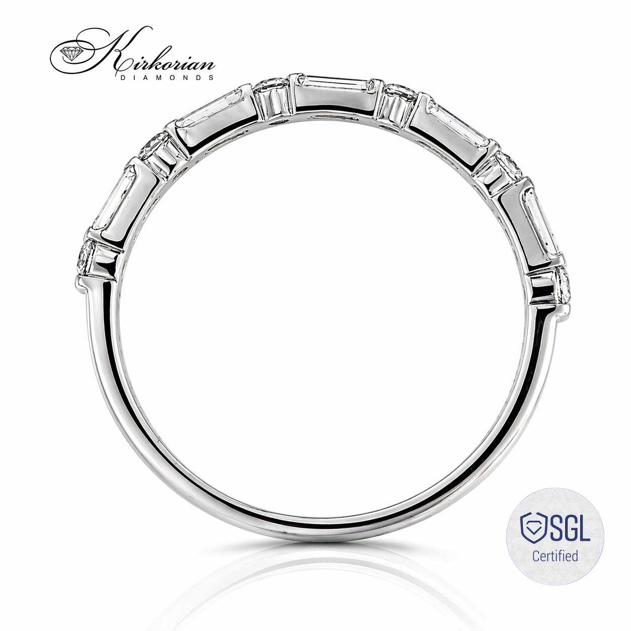 Тънка халка от бяло злато 585 с baguette diamonds и round brilliant diamonds