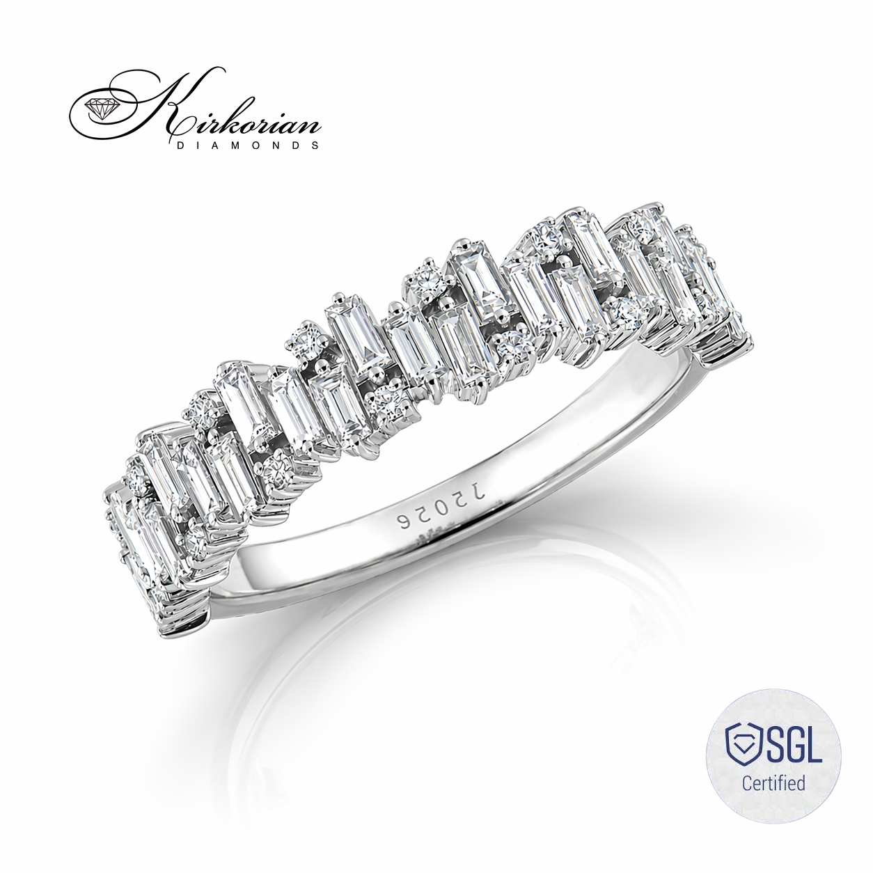 Луксозен пръстен от бяло злато 14К с baguette и round brilliant диаманти 0.65 ct LR11565