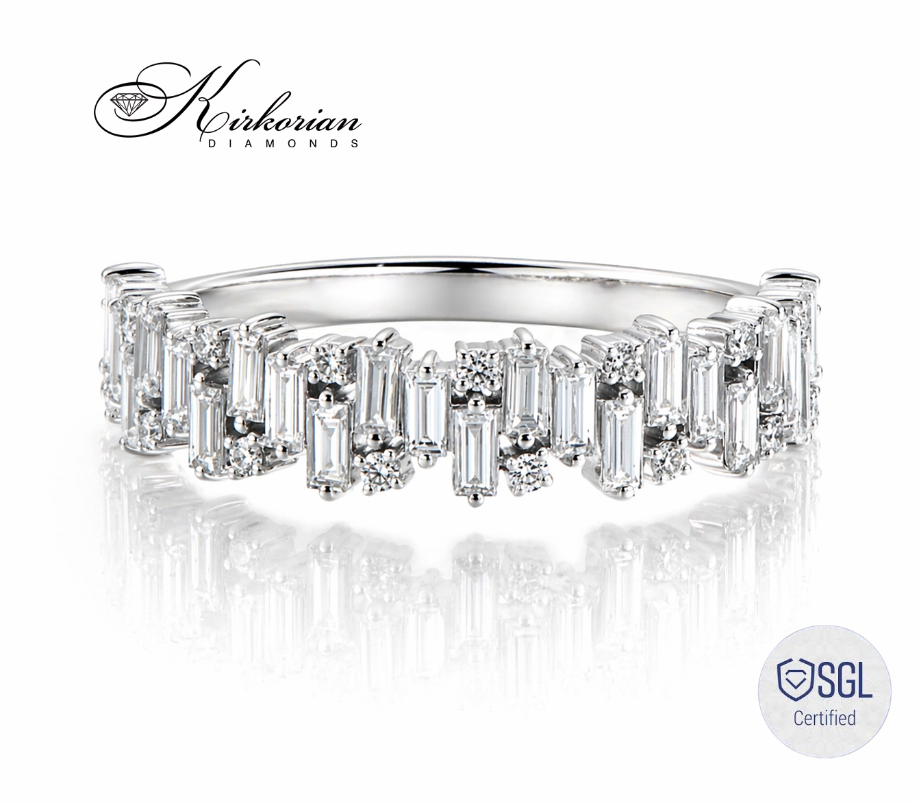 Елегантен дамски пръстен с естествени диаманти Premium diamond wedding band с baguette diamonds