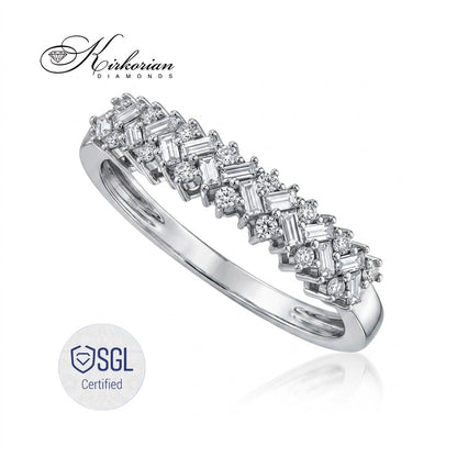 Diamond wedding band с багет и брилянтни диаманти от бяло злато 14K