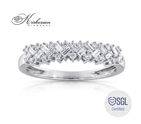 Годежен пръстен и брачна халка с естествени диаманти 0.34 ct Багет и Брилянт от бяло злато 14K – LR11780