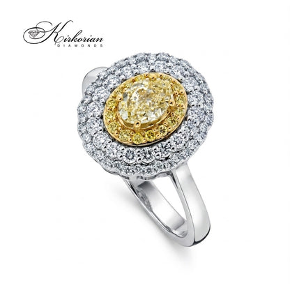 Пръстен от 14К бяло злато с естествен жълт диамант 0.51 ct и допълнителни диаманти