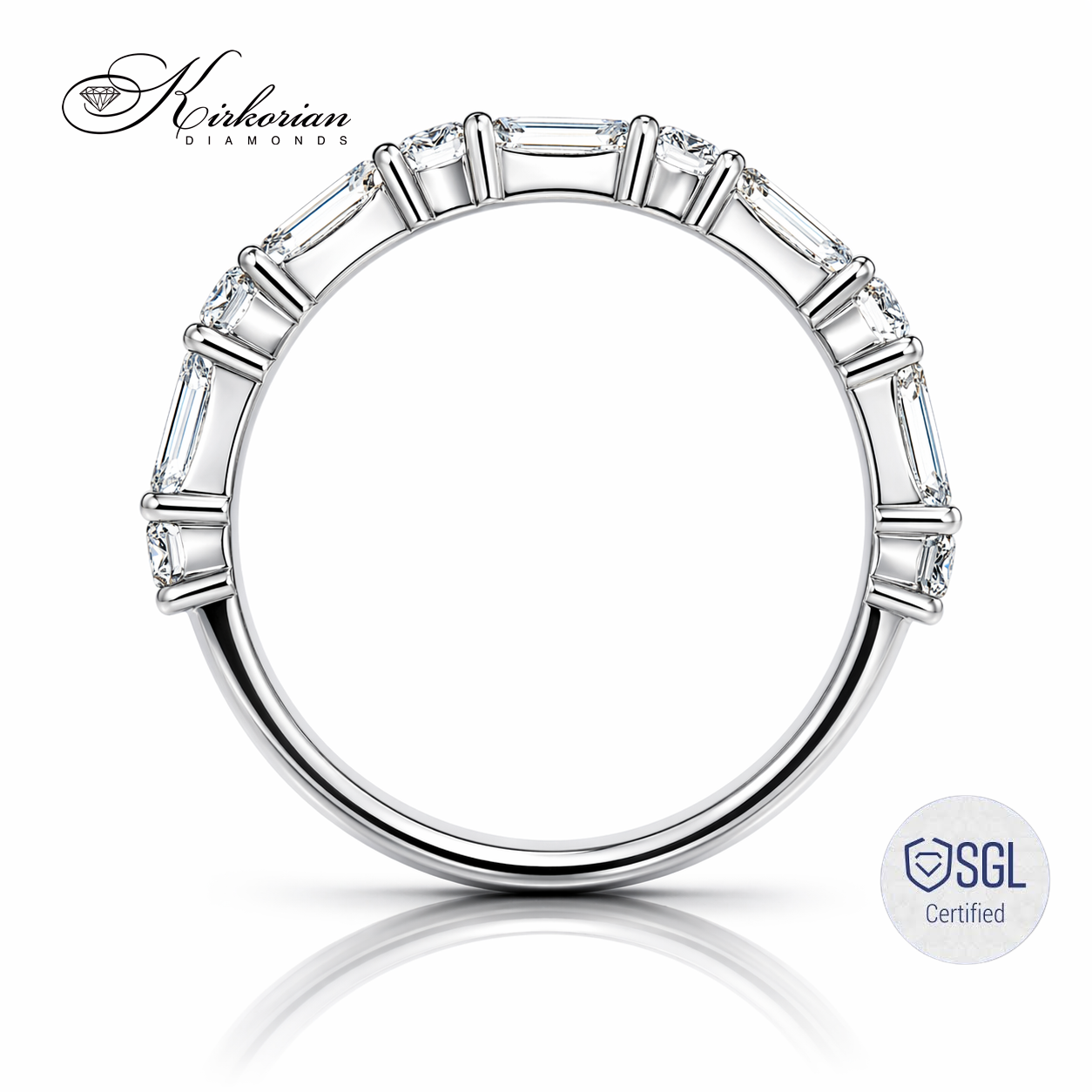 Брачна халка от бяло злато 14К с естествени baguette и round brilliant диаманти 1.41 ct LR12199