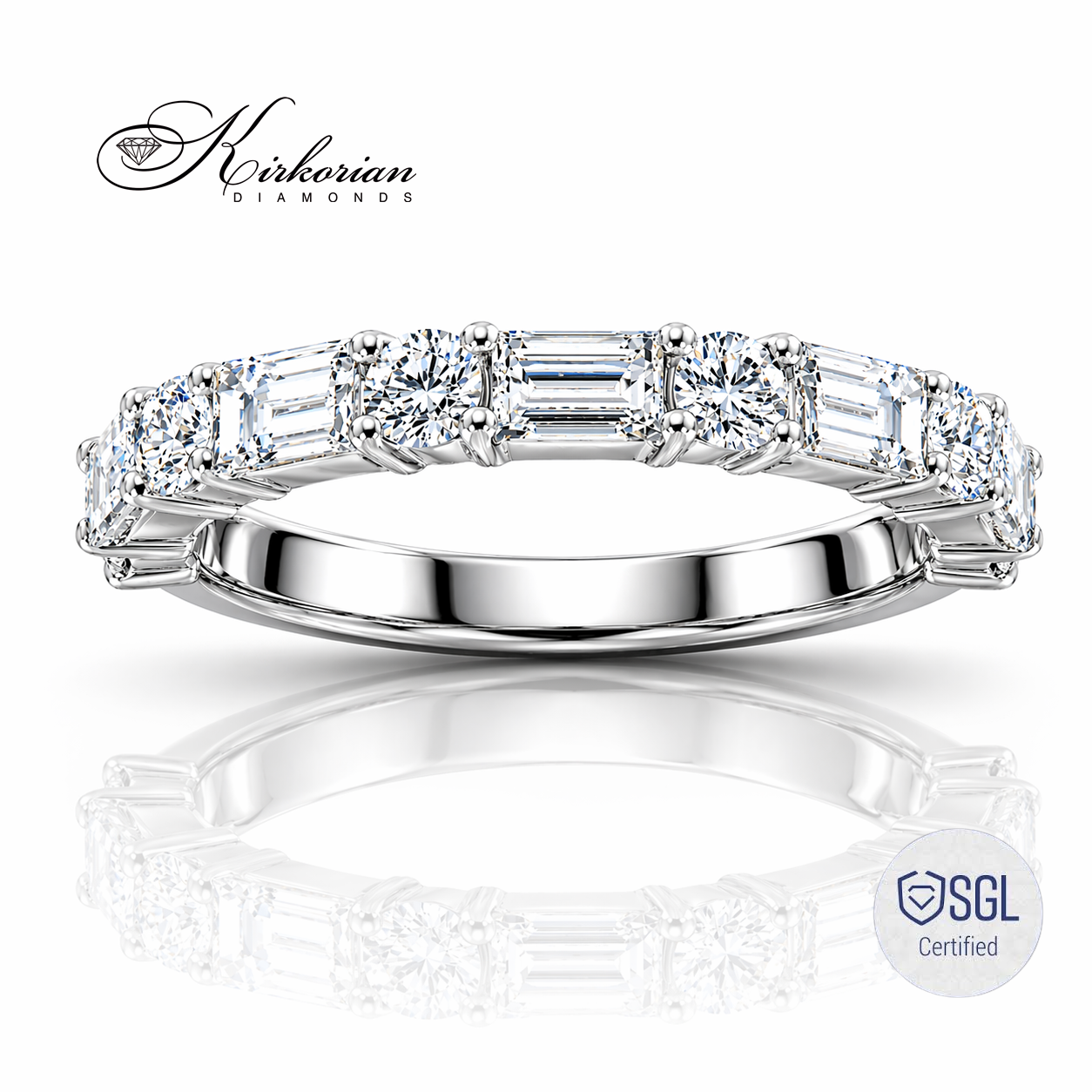Луксозна брачна халка от бяло злато 585 с baguette diamonds и brilliant diamonds