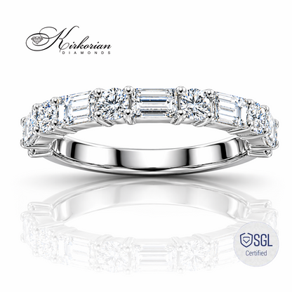 Луксозна брачна халка от бяло злато 585 с baguette diamonds и brilliant diamonds