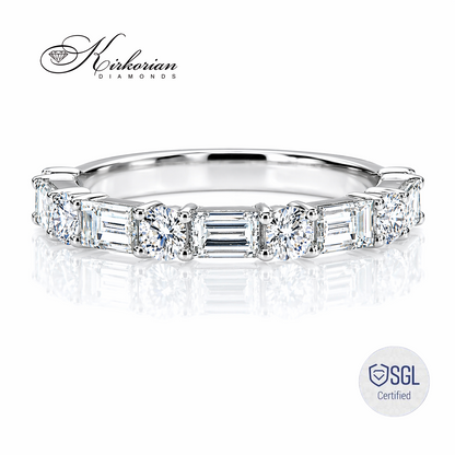 Брачна халка от бяло злато 14К с естествени baguette и round brilliant диаманти  Premium diamond eternity ring
