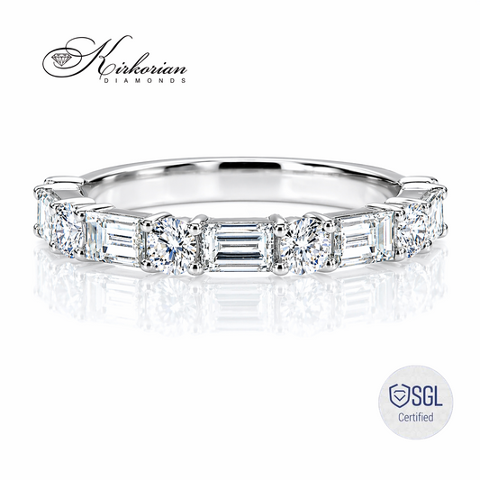 Брачна халка от бяло злато 14К с естествени baguette и round brilliant диаманти  Premium diamond eternity ring