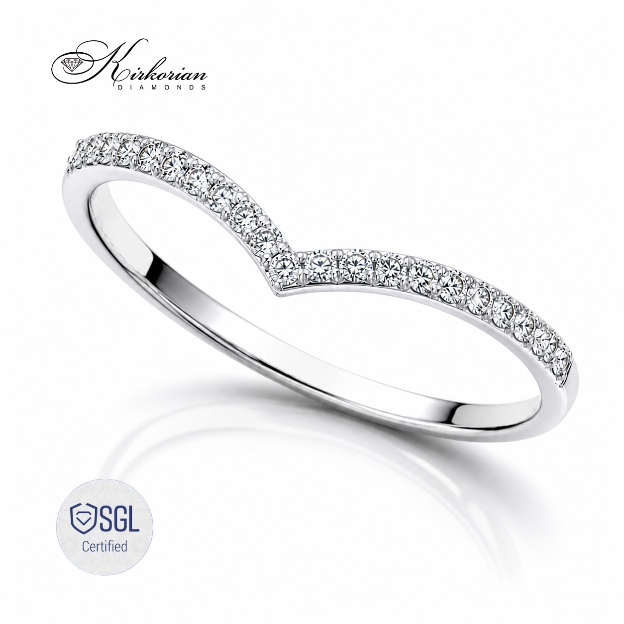 Елегантна V образна халка с естествени Round Brilliant диаманти 0.11 ct от бяло злато