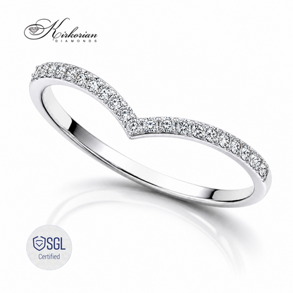 Елегантна V образна халка с естествени Round Brilliant диаманти 0.11 ct от бяло злато