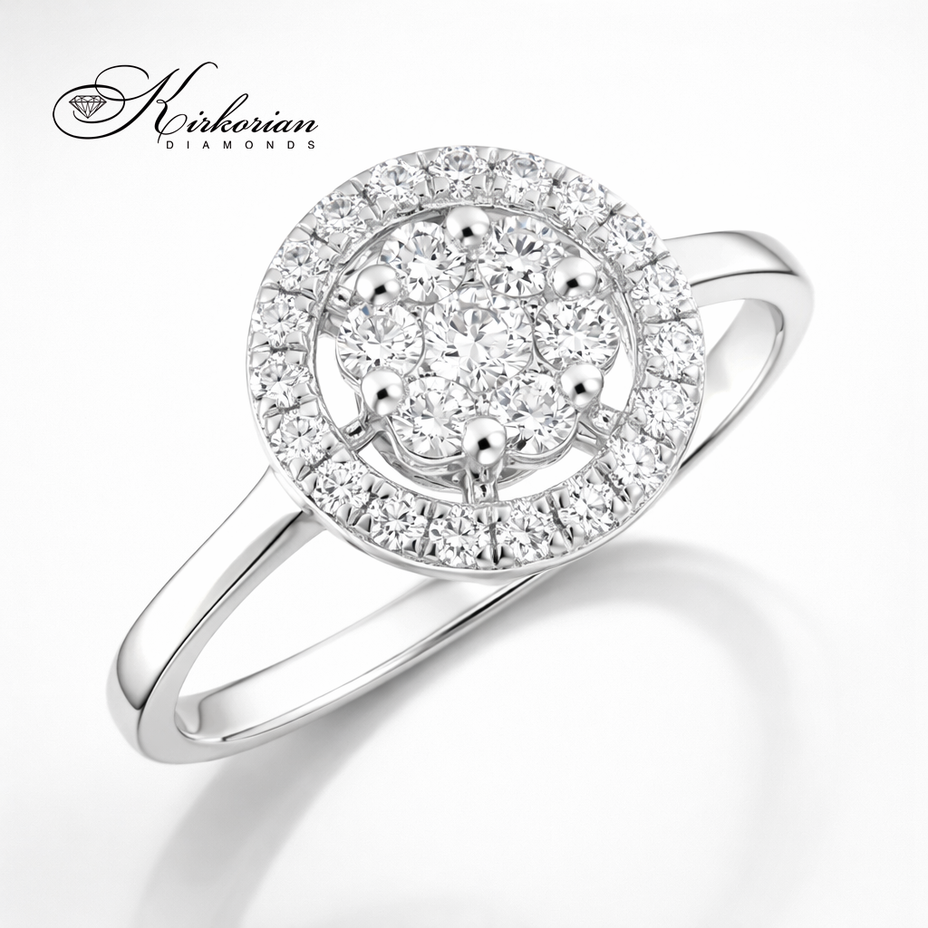 Годежен пръстен с диаманти 0.45 ct от бяло злато 14К Halo дизайн – естествени диаманти F/G VS-SI модел LR1443