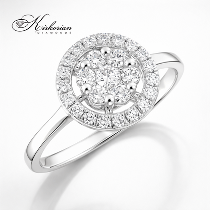 Годежен пръстен с диаманти 0.45 ct от бяло злато 14К Halo дизайн – естествени диаманти F/G VS-SI модел LR1443