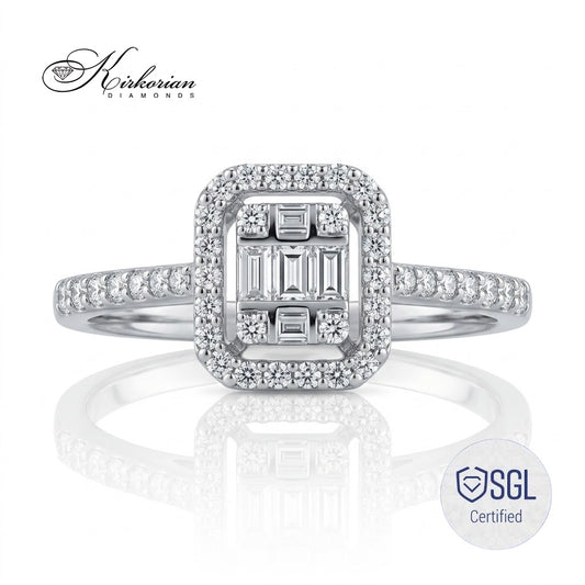 Сертифициран геометричен годежен пръстен с естествени диаманти 0.36 ct