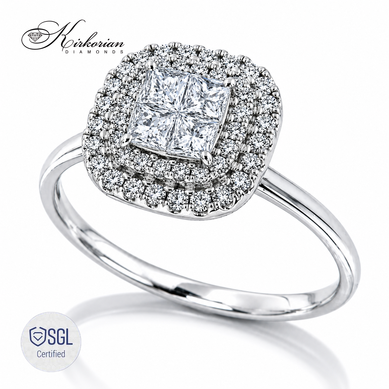Годежен пръстен halo design с princess cut диаманти от бяло злато 14К LR2094