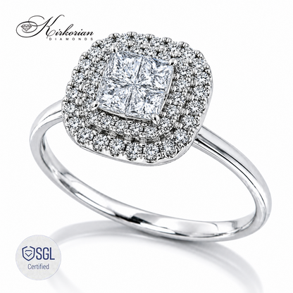 Годежен пръстен halo design с princess cut диаманти от бяло злато 14К LR2094