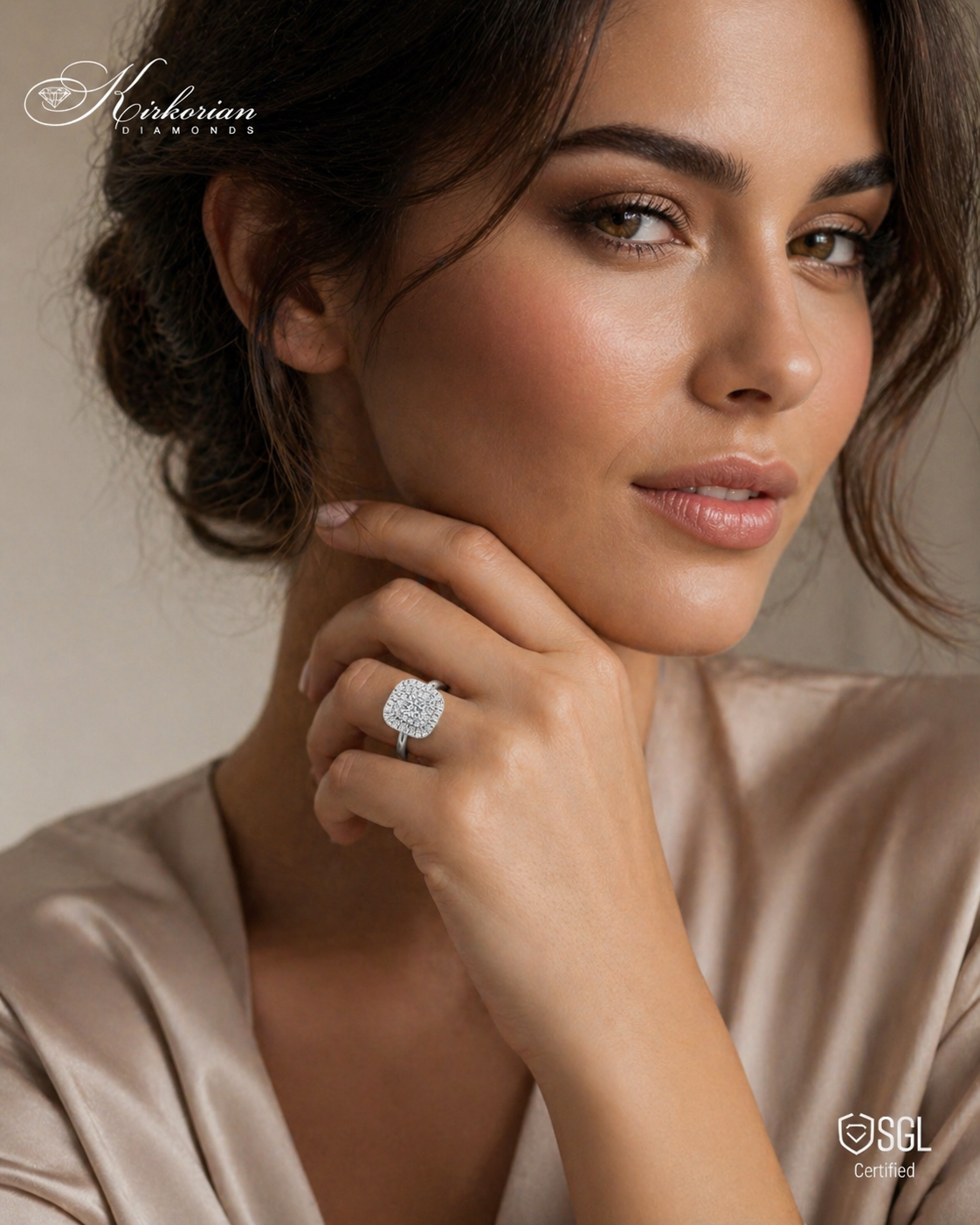 Луксозен дамски пръстен с диаманти върху ръка от Kirkorian Diamonds LR2094