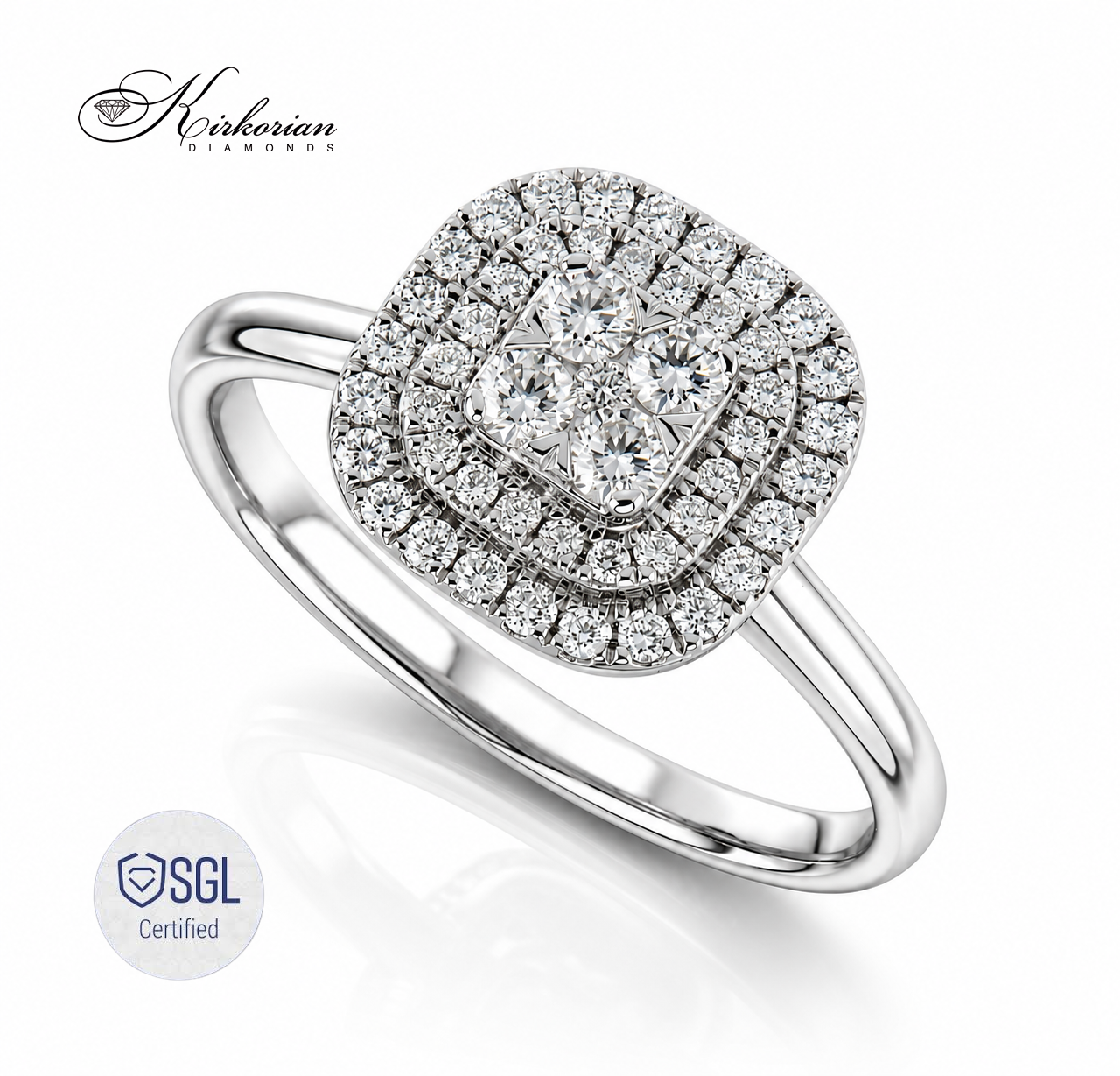 Luxury halo diamond ring от бяло злато 14K с естествени диаманти