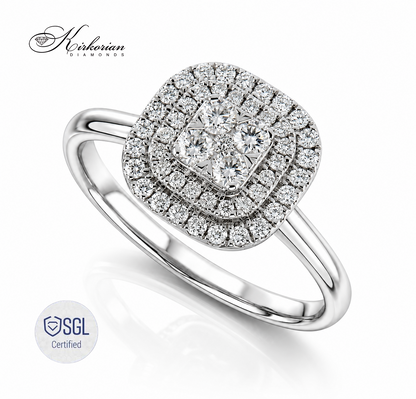 Luxury halo diamond ring от бяло злато 14K с естествени диаманти