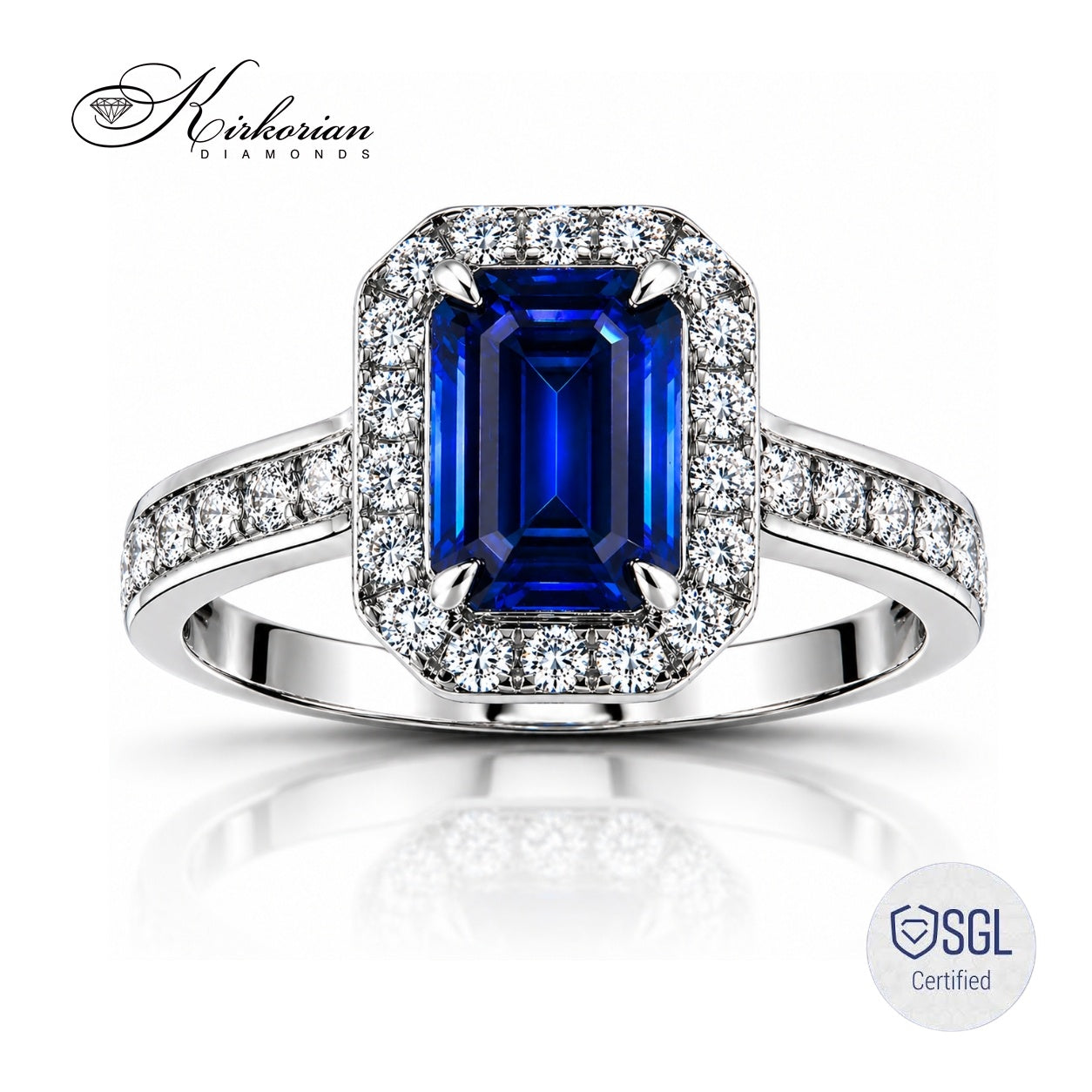 Пръстен от бяло злато 14К със сапфир Emerald Cut 1.25 ct LR3215
