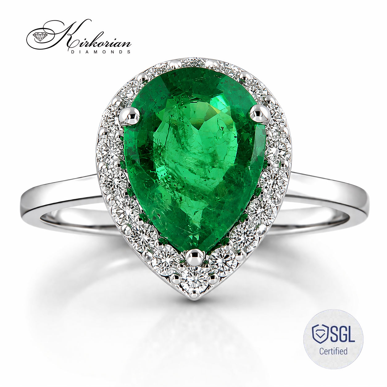 Пръстен от бяло злато 14К със смарагд 1.52 ct и диаманти LR3495