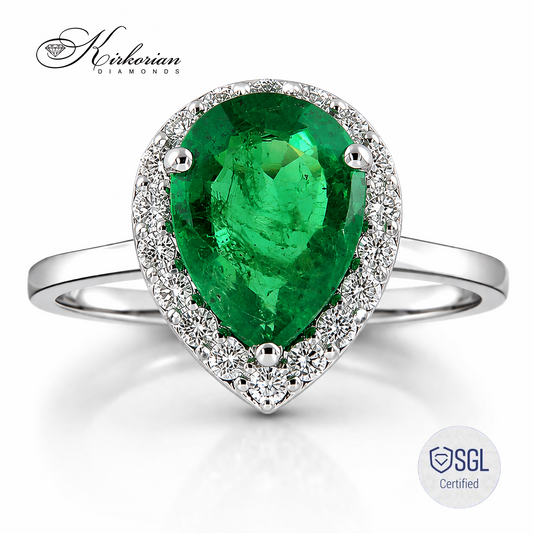 Пръстен от бяло злато 14К със смарагд 1.52 ct и диаманти LR3495