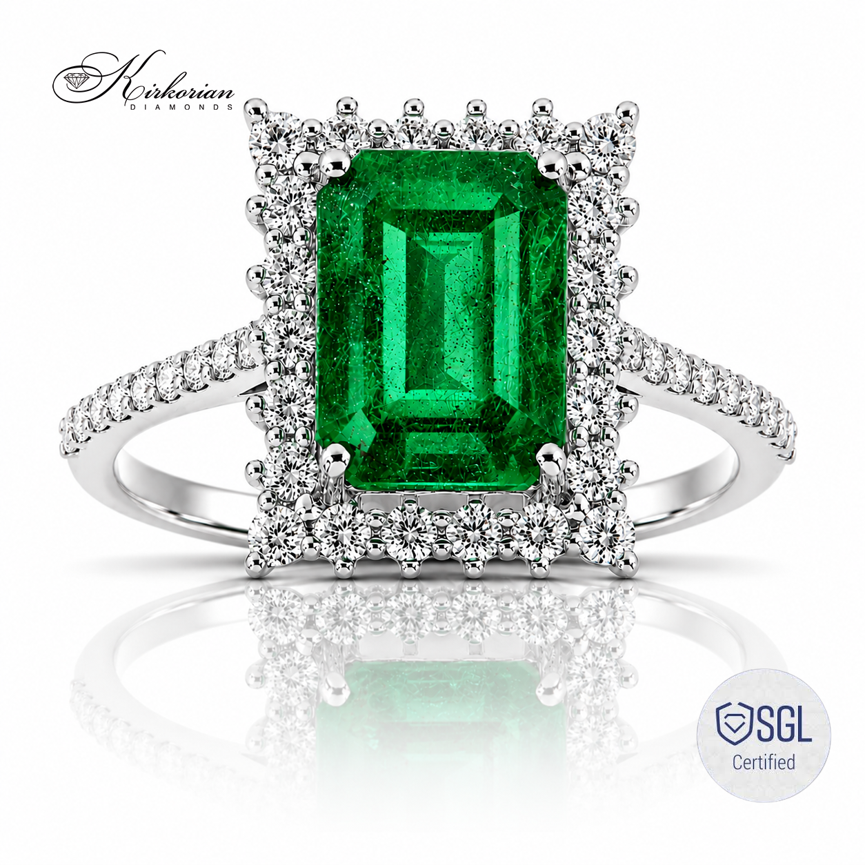 Пръстен със смарагд 2.19 ct от бяло злато 14К