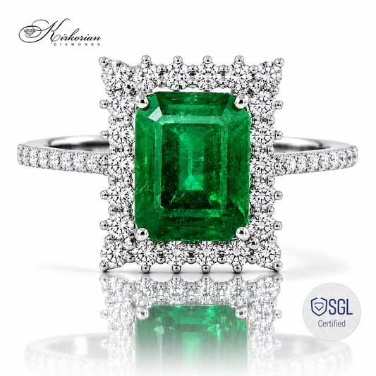Пръстен от бяло злато 14К със смарагд 2.19 ct и диаманти LR3496