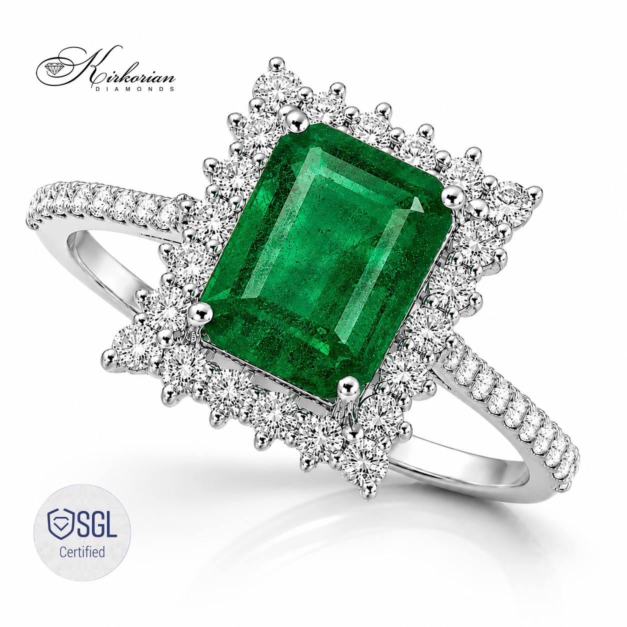 Годежен пръстен със смарагд Emerald Cut и диамант