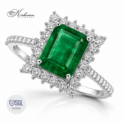 Годежен пръстен със смарагд Emerald Cut и диамант