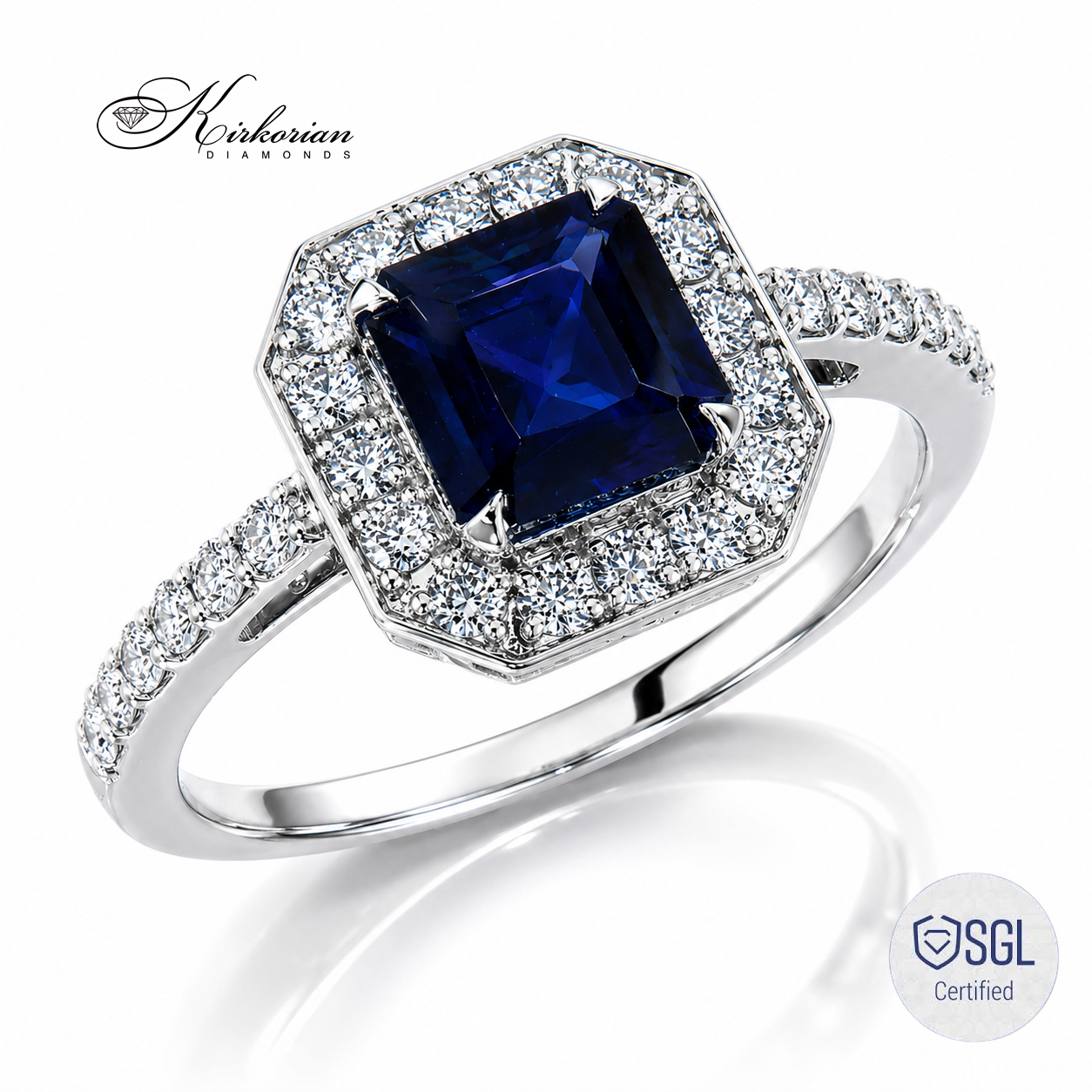 Пръстен от бяло злато 14К със сапфир Emerald Cut 1.31 ct LR3712S