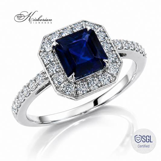 Пръстен от бяло злато 14К със сапфир Emerald Cut 1.31 ct LR3712S