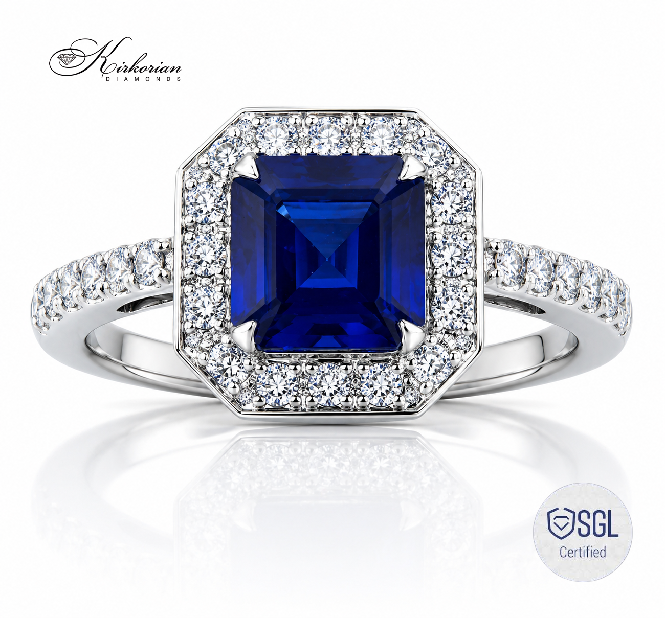 Пръстен от бяло злато 14К със сапфир Emerald Cut 1.31 ct